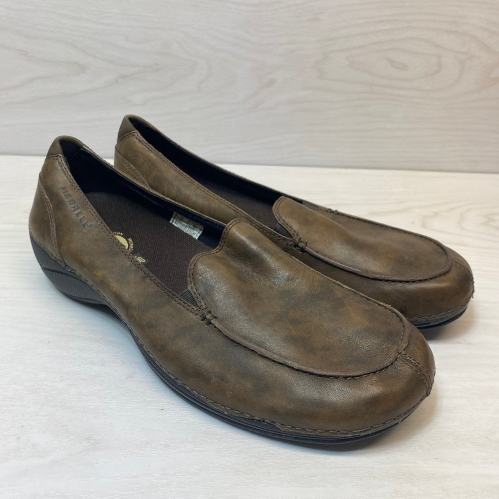 Merrell Womens 8.5 Parma Loafers Slip On Brown‎ Leather Ortholite Comfort Flats